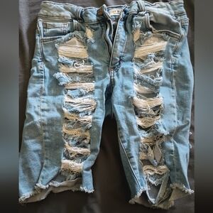 Distressed Blue Denim Shorts
